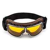 evomosa Motorradbrille Vintage Brille Retro Fliegerbrille PU-Leder Faltbar Winddicht Brille für Männer und Frauen brillen (Braun Gelb)