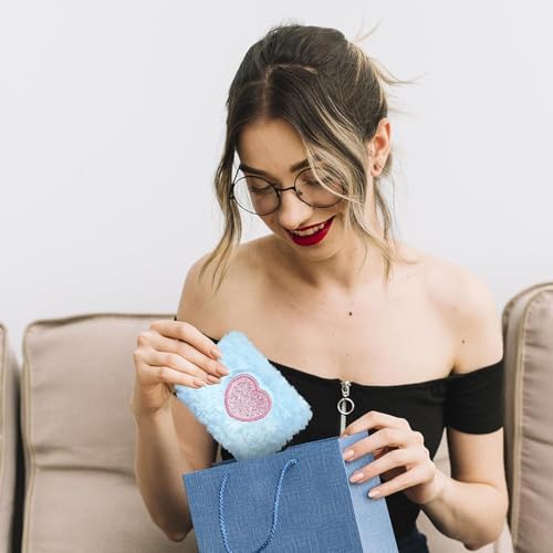 Women Wallets, Soft Plush Small Womens Wallets Small Cute Wallet for Woman, Heart-Shaped Embroidery Credit Card Holder with Zipper for Cash, Keys, ID Cards, Coin (Blue)