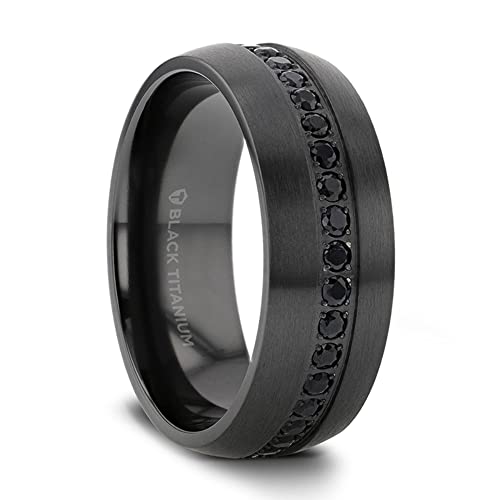 Mens Black Titanium Black Sapphires Wedding Ring - Brushed Comfort Fit - 6mm 8mm Wide - Style name: TALON