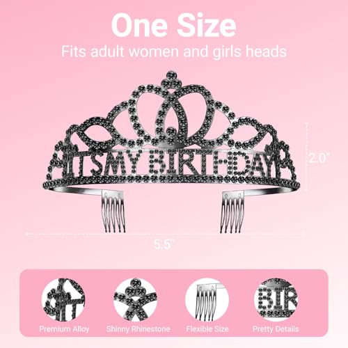 Birthday Tiara and Crown with Sash, Birthday Tiara for Women Party Black