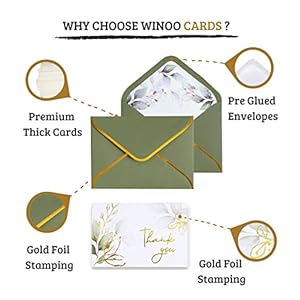 Winoodesign100pkluxuriousgoldthankyoucardswithenvelopesbulksagegreen5x35inchesweddingthankyounotesbabyshowergreenerybridalshowersmallbusiness Urban Country Home Decor Winoo design 100 pk luxurious gold thank you cards with envelopes bulk sage green 5Γ35 inches wedding thank you notes baby shower greenery bridal shower small business urban country home decor