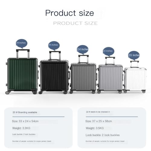 Suitcase Aluminum Frame Metal Side Suitcase 26-inch Anti-fall Pull Rod Business Suitcase Multi-functional Boarding Case Suitcase Tags(Silver,28in)2