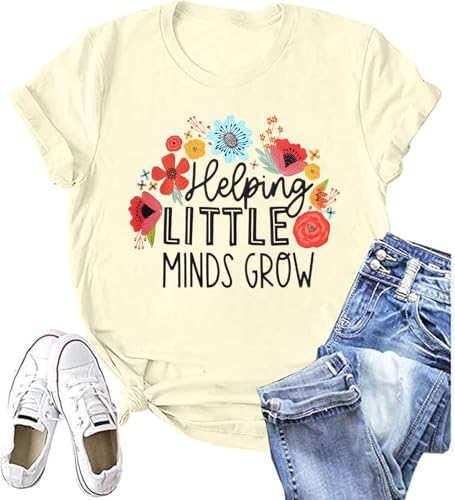 Teacher Shirt Women Wildflower Teacher Shirts Helping Little Minds Grow Kindergarten Teacher Tee Inspirational Tops