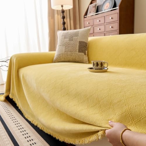 Bright Yellow plaid chenille sofa throw cover color option
