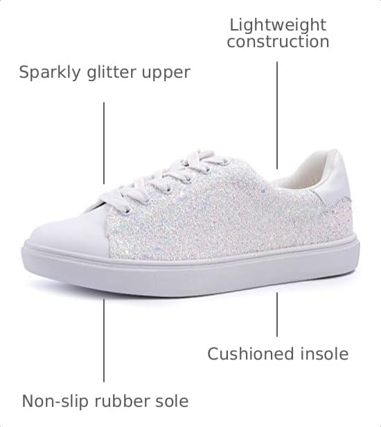 Image of FEVERSOLE Women's Fashion Lace Up Dress Sneakers Sparkly Party Shiny Shoes