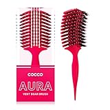 COCCO Aura Vent Boar Brush | Vented Dual-Curved Design for Faster Drying, Effortless Detangling & Shine, Boar + Nylon Bristles, Ergonomic Comfort Handle for Wet & Dry Hair Styling - Pink