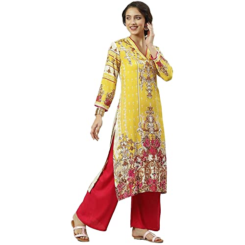 Image of BIBA Solid Rayon A Line Fit Women Kurta