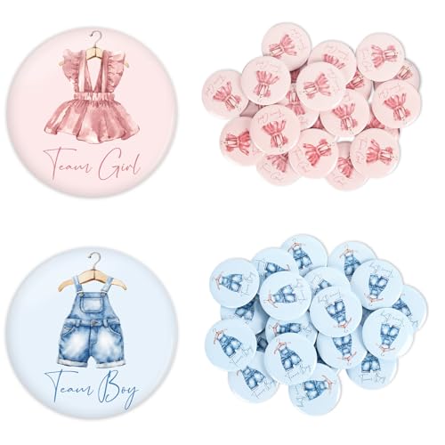 Whaline 30Pcs Gender Reveal Button Pins Blue Pink Baby Clothes Team Boy or Girl Button Badges for Birthday Baby Shower Party Game Supplies