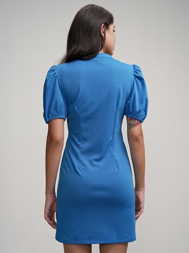 Image of Tokyo Talkies Womens Chic Short Puff Sleeve Bodycon Dress | Figure-Hugging Silhouette for Effortless Elegance | Dress for Women | Women Dress | Stylish Women Dress