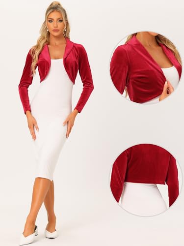 Image of Allegra K Long Sleeve Velvet Shrug Top for Women's Open Front Cocktail Party Cropped Bolero Cardigan
