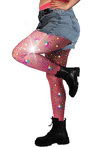 Image of DancMolly 10X Strong Ultra Sparkly Rhinestone Fishnet Stockings, Plus Size Sparkle Tights for Women Sexy Party Concert Outfit