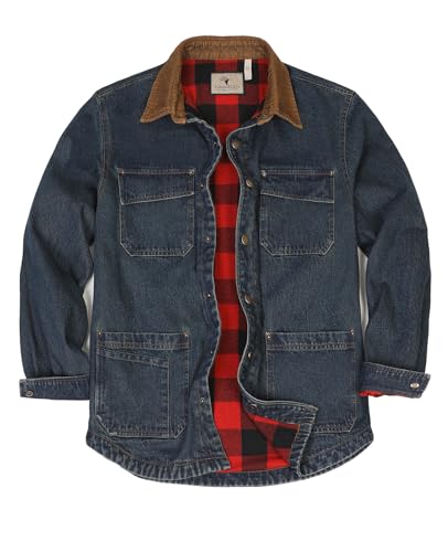 ZENTHACE Men's Flannel Lined Denim Washed Work Shirt Jacket, Fall Winter Utility Jean Shacket