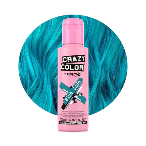 Crazy Color Vibrant Blue Jade Semi-Permanent Hair Dye. Highly Pigmented Teal Aquamarine Conditioning & Oil Nourishing Vegan Formula | No Bleach or Ammonia | 100ml