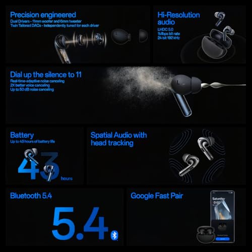 Image of Lynacz Original Buds Pro 3 Earphone Compatible with Oneplus,Vivo TWS Dual Drivers ANC Earbud Neckband AI Translator Dual DAC Dynaudio EQ Dual Device Connectivity (Black)