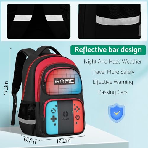 Kids Backpack For Boys，Gamer Boys Backpack For Children Teens Elementary Middle School, 17″ Students Bookbag