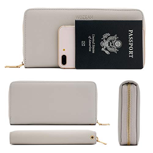 Wozeah Women's Rfid Blocking Pu Leather Zip Around Wallet Clutch Large Travel Purse (A Grey) #TOP3