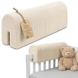 Bettkantenschutz für Kinderbetten 120 cm - Schutz für Bettrahmen Baby Bett rausfallschutz für boxspringbett bettgitter mit Cordstoff Bezug Kantenschutz Kinder Babybett Beige B