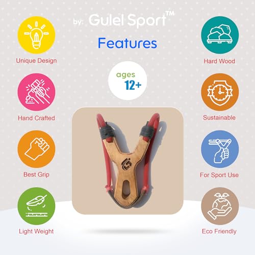 Image of Slingshot Catapult, Hard Wood, Natural Wood Color, with Red Rubber, Pocket Shooter Series - Classic Shooter Pro,for Kid