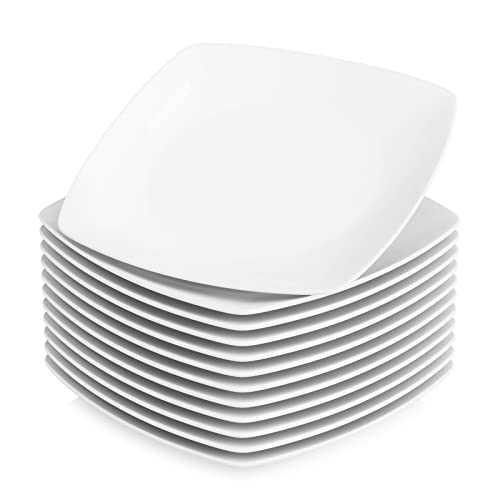 MALACASA Série JULIA Assiettes Plates pour 12 Personnes, Ø 23 cm, Assiettes Blanches en Porcelaine, Compatibles avec le lave-vaisselle et le micro-ondes, Service Vaisselle 12 Personnes