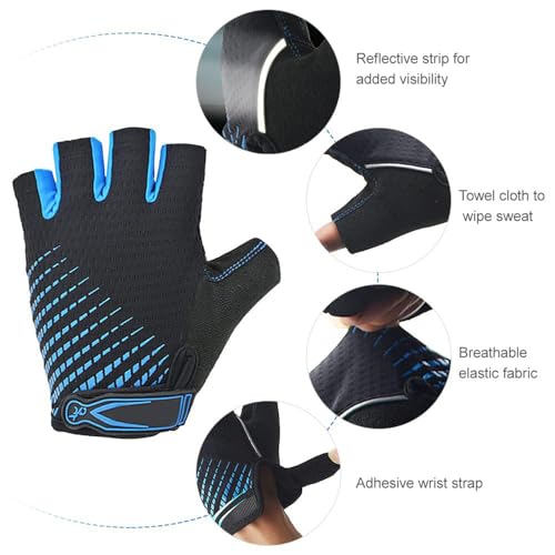 Image of UROCK Microfiber Breathable Cycling Gloves for Men & Women, Half Finger Cycling Gloves, Perfect Bike Riding Gloves, Sports Gym Gloves (Blue, L)
