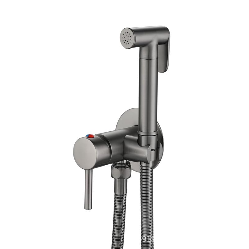 Spruzzatore portatile per bidet per WC Bagno Soffione doccia palmare Ugello in ottone Tubo flessibile Pistola a spruzzo multifunzione per acqua calda e fredda Grigio