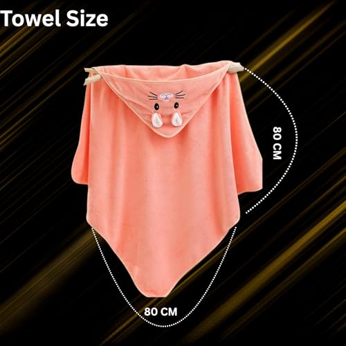 Image of Ultra-Soft Baby Hooded Towel - Coral Velvet Wrap Your Little One in Softness and Joy, Hypoallergenic & Super Absorbent Bath Wrap for Newborns & Toddlers | Cute Animal Design (0-5 Years)(Peach)