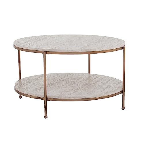 Southern Enterprises Silas Round Faux Stone Coffee Table - Gold, 33.25 x 33.25 x 18.5