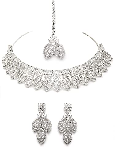 Image of Karatcart Silver Toned American Diamond Studded Jewellery Set for Women