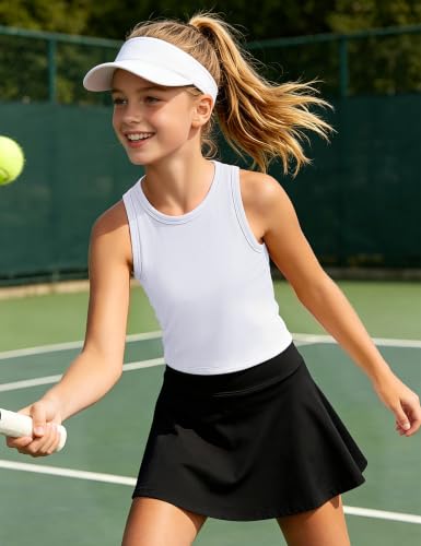 Image of JOCMIC Girls Athletic Tank Tops, Ribbed High Neck Sleeveless Cropped Top | Stretchy Ribbed Fabric, Modest High Neck Cut, Well-Made and Wash Resistant, Suitable for Dance, Gym and Daily