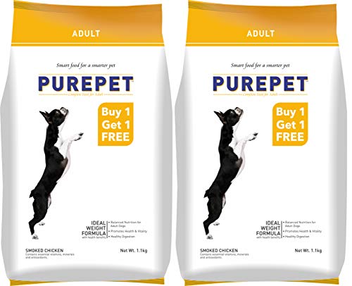 Image of Purepet Chicken and Vegetable Adult Dry Dog Food - 20kg & Smoked Adult Dry Dog Food, Chicken, 1.1 kg (Pack of 2)
