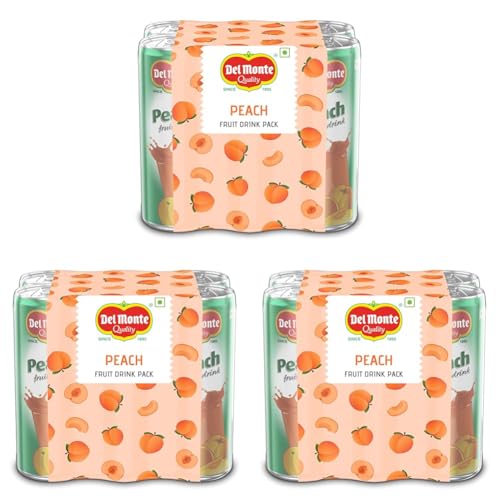 Image of Del Monte Peach Fruit Drink (Pack of 18) -With real peach bits | Sweet, Juicy & Perfect for Cocktails & Mocktails |No added preservatives