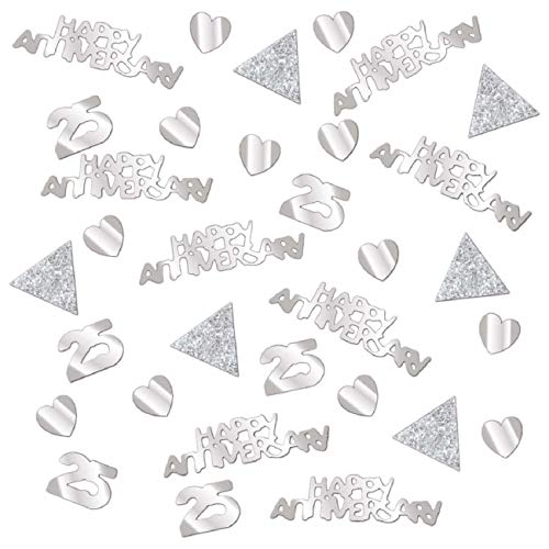 amscan- Silver Anniversary Foil Confetti 28g-1 Pc Confeti de plata de aniversario 28 g, 1 unidad, Color plateado (10022774)