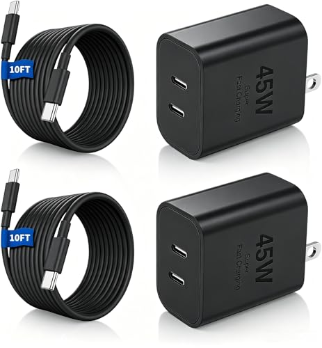 45W Dual Super Fast Charging Block and Long USB C to C Cable 10ft,Type C Wall Plug and Android Phone Charger Cord for Samsung Galaxy S26 Ultra/S25/S24/S23+/S22 Plus/S21/Note 20/iPhone 17 16 15 Pro Max - image 1