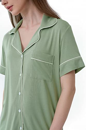 Image of Cherrydew Women Bamboo Viscose Super Soft Comfy Summer Cooling Short Sleeve Button Down Pajama Shorts Set S-XXL