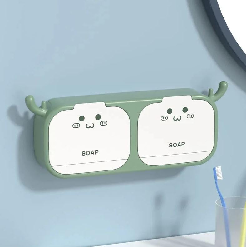 Super Cute Wall Mounted Double Soap Box, Flip-Top Cartoon Antler Soap Box (Pack of 1) (B0DFTQJK6N) Amazon Price History, Amazon Price Tracker