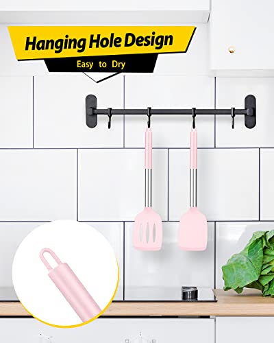 Image of Pack of 2 Silicone Solid Turner, Non Stick Slotted Kitchen Spatulas, High Heat Resistant BPA Free Cooking Utensils, Ideal Cookware for Fish, Eggs, Pancakes(Pink)