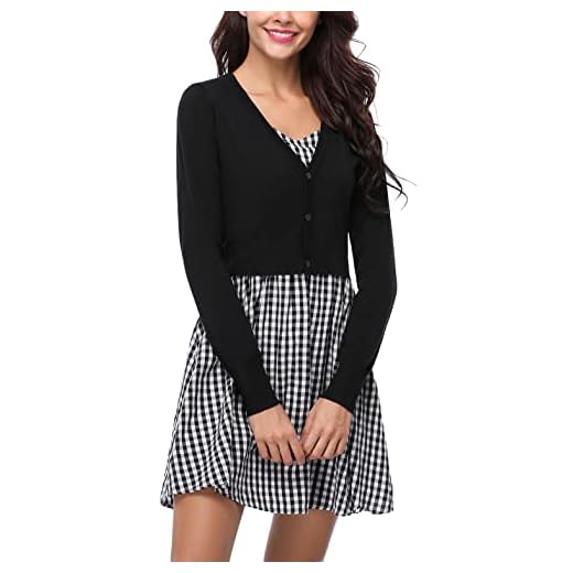 Irevial Bolero Mujer Manga Larga Elegante Cardigan Corto con Botones Primavera Chaqueta de Punto Cuello V Ligero Rebecas Verano para Fiesta Boda Festival Negro, L