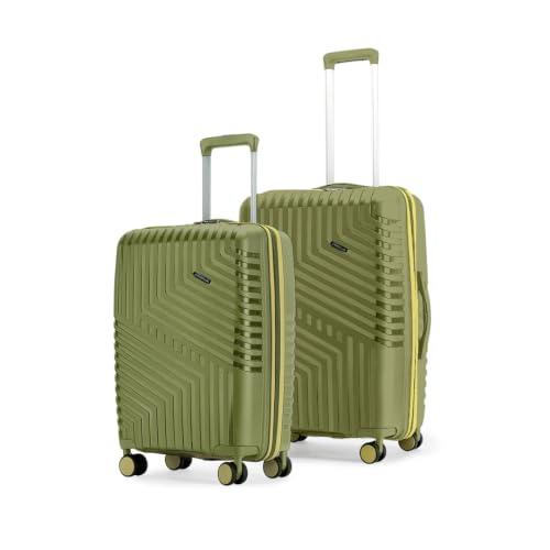 Image of Core Set of 2 Trolley Bags Cabin + Medium Polypropylene Hard Suitcase, 8 Spinner Wheels, Recessed Number Lock, Lightweight Luggage for Men & Women Moss Green /Lunar Yellow
