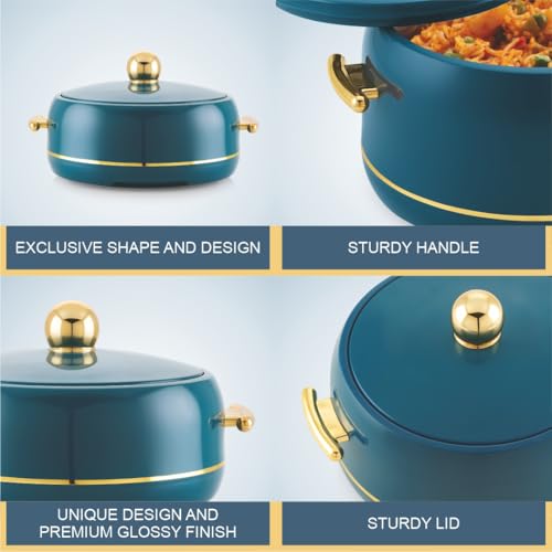 Image of Modware Atlantis Casserole 1500ml Elegant Design Premium Hot Pot, Retains Temperature for Hours, Insulated Inner Steel Casserole for Roti, Hot Box for Home, Chapati Box, Serving Bowl with Lid (Teal)