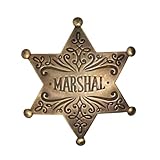 Marshal Old West Solid Brass Ornate Star Badge With Antique Finish & Soldered Pin (3" x 2.25")
