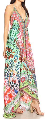 Image of Sakkas Lizi Womens Maxi High-Low Halter Handkerchief Long Dress Beach Party