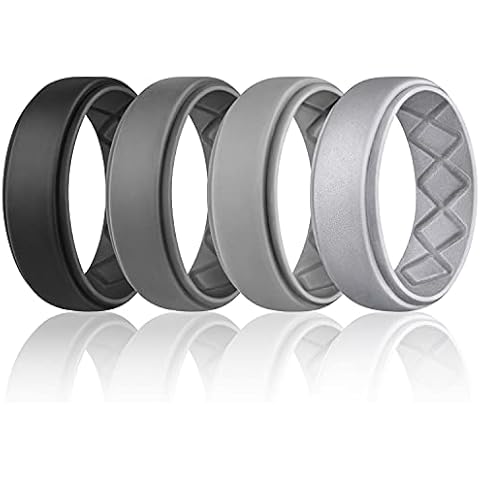 Egnaro Silicone Rings Mens, Breathable Mens Rubber Wedding Bands for Crossfit Workout,8mm Wide - 2.5mm Thick Cover