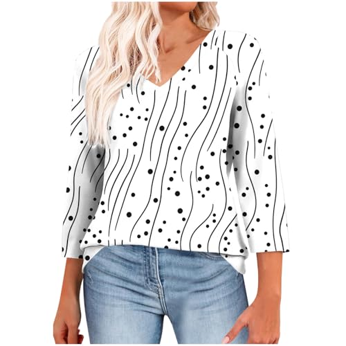 Womens 3/4 Sleeve Tops and Blouses Casual V Neck Loose Fit T Shirts Beach Vacation Fashion Spring Summer Outifits