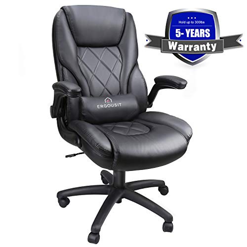 Executive Office Chairs - High Back Racing Style Task Chair - Adjustable Computer Desk Chairs with Lumbar Support, Leather Black for Office Room Decor (284-BLACK)