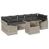vidaXL Conjunto de Sofá de Jardín de 8 Piezas con Cojines Grises, Mimbre Sintético para 7 Personas, Muebles de Exterior Modernos para Balcones, Patios y Jardines, Arreglo de Patio, Colección Terraza