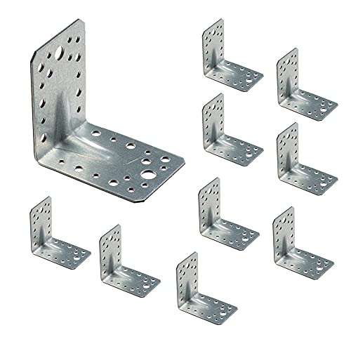 VHG Angle Brackets for Wood Pack of 10 (90 x 90 x 65 x 2.5), Heavy Duty Corner Braces, Metal L Shape With Beading