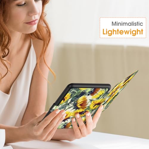 Image of Fintie Case for 7 inch All-New Kindle Paperwhite (12th Generation, 2024) and Kindle Colorsoft Signature Edition - Slim Lightweight Shell PU Leather Protective Cover with Auto Sleep /Wake, Sunflowers