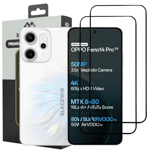 Image of Blackwik Tempered Glass Screen Protector for Oppo Reno 14 Pro with Edge-To-Edge Protector Coverage | Easy Installation Kit (Black) (Pack Of 2)