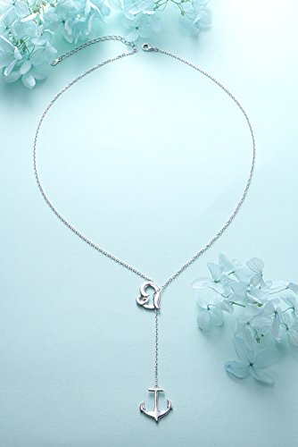 DAOSHANG S925 Sterling Silver Anchor and Waves Lariat Y Shaped Necklace for Women Adjustable Beach Jewelry Gift - Image 2