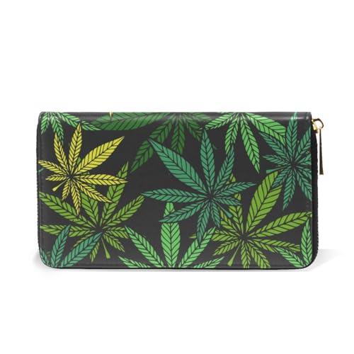 OTVEE Womens Wallet Green Leaf Plant Slim Long Purse Zip Clutch Wallets for Ladies2